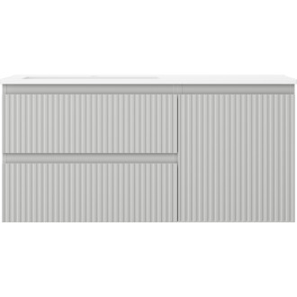 Kúpeľňová skrinka Mexen Rivel 100 cm s umývadlom Otis vľavo, 2S, 1D, drážkovaná, matná šedá/matná biela - 91A23-10047-3-BBFFF62-W18L01