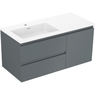 Mexen Rivel kúpeľňová skrinka 100 cm s umývadlom Otis ľavým, 2S, 1D, drážkovaná, grafit/matná biela - 91A23-10047-3-BBFFF66-W18L01
