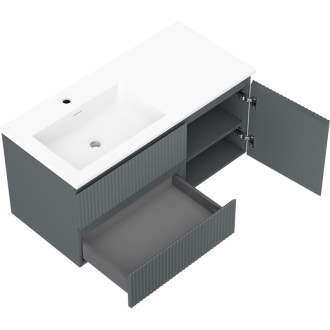 Mexen Rivel kúpeľňová skrinka 100 cm s umývadlom Otis ľavým, 2S, 1D, drážkovaná, grafit/matná biela - 91A23-10047-3-BBFFF66-W18L01