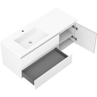 Mexen Rivel kúpeľňová skrinka 120 cm s umývadlom Otis ľavým, 2S, 1D, drážkovaná, matná biela - 91A23-12047-3-BBFFF01-W18L01
