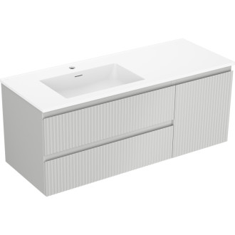 Kúpeľňová skrinka Mexen Rivel 120 cm s umývadlom Otis vľavo, 2S, 1D, drážkovaná, matná šedá/matná biela - 91A23-12047-3-BBFFF62-W18L01