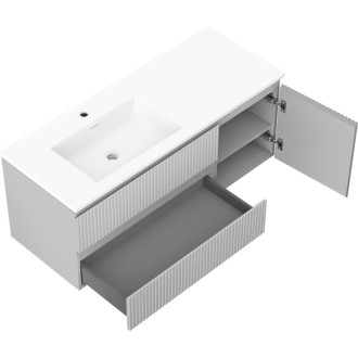 Kúpeľňová skrinka Mexen Rivel 120 cm s umývadlom Otis vľavo, 2S, 1D, drážkovaná, matná šedá/matná biela - 91A23-12047-3-BBFFF62-W18L01