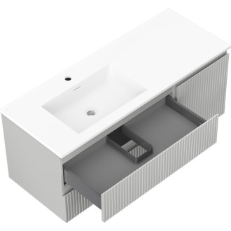 Kúpeľňová skrinka Mexen Rivel 120 cm s umývadlom Otis vľavo, 2S, 1D, drážkovaná, matná šedá/matná biela - 91A23-12047-3-BBFFF62-W18L01