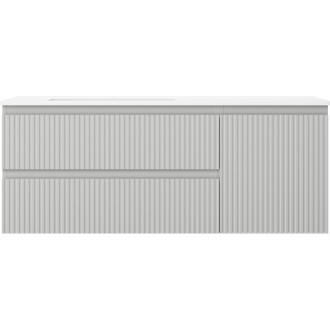 Kúpeľňová skrinka Mexen Rivel 120 cm s umývadlom Otis vľavo, 2S, 1D, drážkovaná, matná šedá/matná biela - 91A23-12047-3-BBFFF62-W18L01