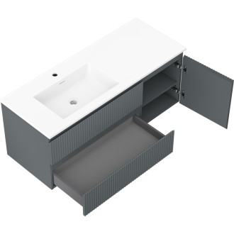 Kúpeľňová skrinka Mexen Rivel 120 cm s umývadlom Otis vľavo, 2S, 1D, drážkovaná, grafit/matná biela - 91A23-12047-3-BBFFF66-W18L01