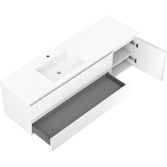 Mexen Rivel kúpeľňová skrinka 160 cm s umývadlom Otis ľavým, 2S, 1D, drážkovaná, matná biela - 91A23-16047-3-BBFFF01-W18L01