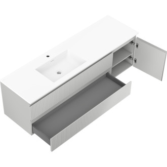 Mexen Rivel kúpeľňová skrinka 160 cm s umývadlom Otis ľavým, 2S, 1D, drážkovaná, matná šedá/matná biela - 91A23-16047-3-BBFFF62-W18L01