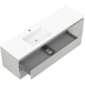Mexen Rivel kúpeľňová skrinka 160 cm s umývadlom Otis ľavým, 2S, 1D, drážkovaná, matná šedá/matná biela - 91A23-16047-3-BBFFF62-W18L01