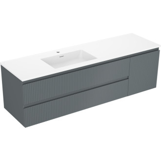 Kúpeľňová skrinka Mexen Rivel 160 cm s umývadlom Otis vľavo, 2S, 1D, drážkovaná, grafit/matná biela - 91A23-16047-3-BBFFF66-W18L01