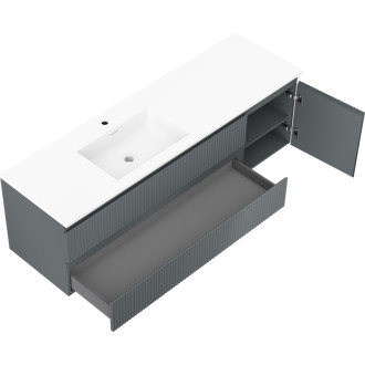 Kúpeľňová skrinka Mexen Rivel 160 cm s umývadlom Otis vľavo, 2S, 1D, drážkovaná, grafit/matná biela - 91A23-16047-3-BBFFF66-W18L01