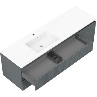 Kúpeľňová skrinka Mexen Rivel 160 cm s umývadlom Otis vľavo, 2S, 1D, drážkovaná, grafit/matná biela - 91A23-16047-3-BBFFF66-W18L01