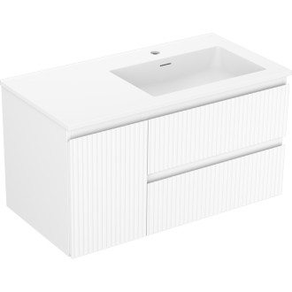 Kúpeľňová skrinka Mexen Rivel 90 cm s umývadlom Otis pravým, 2S, 1D, drážkovaná, matná biela - 91A23-09047-3-BBFFF01-W18P01