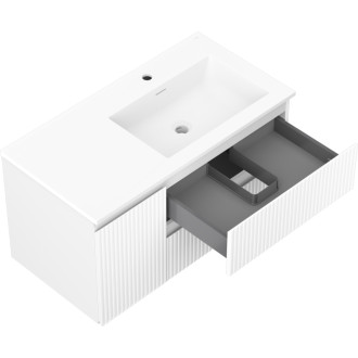Kúpeľňová skrinka Mexen Rivel 90 cm s umývadlom Otis pravým, 2S, 1D, drážkovaná, matná biela - 91A23-09047-3-BBFFF01-W18P01