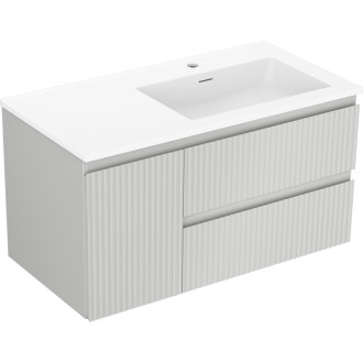 Kúpeľňová skrinka Mexen Rivel 90 cm s umývadlom Otis pravým, 2S, 1D, drážkovaná, matná šedá/matná biela - 91A23-09047-3-BBFFF62-W18P01
