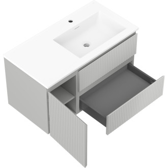 Kúpeľňová skrinka Mexen Rivel 90 cm s umývadlom Otis pravým, 2S, 1D, drážkovaná, matná šedá/matná biela - 91A23-09047-3-BBFFF62-W18P01