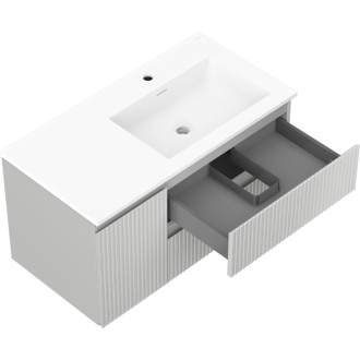 Kúpeľňová skrinka Mexen Rivel 90 cm s umývadlom Otis pravým, 2S, 1D, drážkovaná, matná šedá/matná biela - 91A23-09047-3-BBFFF62-W18P01
