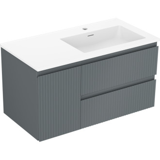 Kúpeľňová skrinka Mexen Rivel 90 cm s umývadlom Otis pravým, 2S, 1D, drážkovaná, grafit/matná biela - 91A23-09047-3-BBFFF66-W18P01