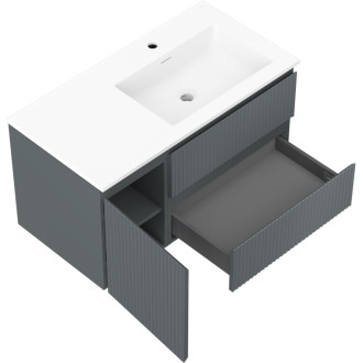 Kúpeľňová skrinka Mexen Rivel 90 cm s umývadlom Otis pravým, 2S, 1D, drážkovaná, grafit/matná biela - 91A23-09047-3-BBFFF66-W18P01