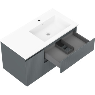 Kúpeľňová skrinka Mexen Rivel 90 cm s umývadlom Otis pravým, 2S, 1D, drážkovaná, grafit/matná biela - 91A23-09047-3-BBFFF66-W18P01
