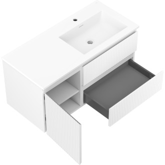 Kúpeľňová skrinka Mexen Rivel 100 cm s umývadlom Otis pravým, 2S, 1D, drážkovaná, matná biela - 91A23-10047-3-BBFFF01-W18P01