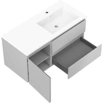 Kúpeľňová skrinka Mexen Rivel 100 cm s umývadlom Otis pravým, 2S, 1D, drážkovaná, šedá/matne biela - 91A23-10047-3-BBFFF62-W18P01