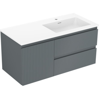 Kúpeľňová skrinka Mexen Rivel 100 cm s umývadlom Otis pravým, 2S, 1D, drážkovaná, grafit/matná biela - 91A23-10047-3-BBFFF66-W18P01