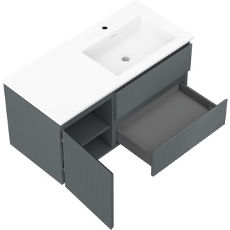 Kúpeľňová skrinka Mexen Rivel 100 cm s umývadlom Otis pravým, 2S, 1D, drážkovaná, grafit/matná biela - 91A23-10047-3-BBFFF66-W18P01