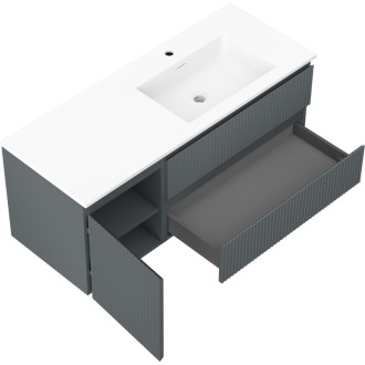 Kúpeľňová skrinka Mexen Rivel 120 cm s umývadlom Otis pravým, 2S, 1D, drážkovaná, grafit/matná biela - 91A23-12047-3-BBFFF66-W18P01