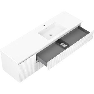 Kúpeľňová skrinka Mexen Rivel 160 cm s umývadlom Otis pravým, 2S, 1D, drážkovaná, matná biela - 91A23-16047-3-BBFFF01-W18P01