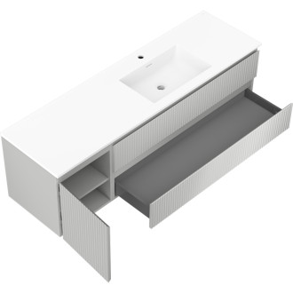 Kúpeľňová skrinka Mexen Rivel 160 cm s umývadlom Otis pravým, 2S, 1D, drážkovaná, šedá/matne biela - 91A23-16047-3-BBFFF62-W18P01