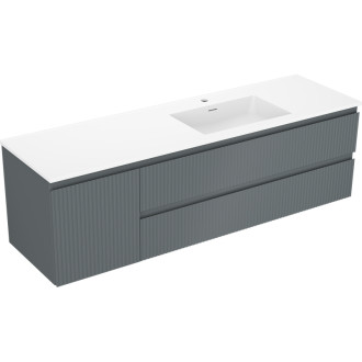 Kúpeľňová skrinka Mexen Rivel 160 cm s umývadlom Otis pravým, 2S, 1D, drážkovaná, grafit/matná biela - 91A23-16047-3-BBFFF66-W18P01