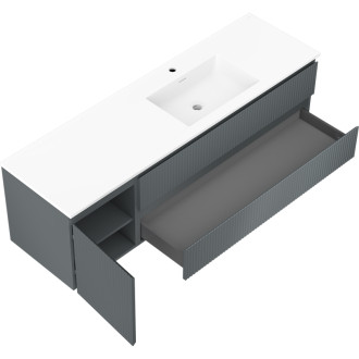 Kúpeľňová skrinka Mexen Rivel 160 cm s umývadlom Otis pravým, 2S, 1D, drážkovaná, grafit/matná biela - 91A23-16047-3-BBFFF66-W18P01
