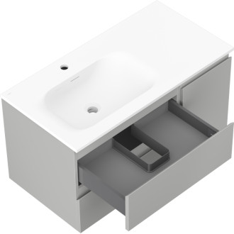 Kúpeľňová skrinka Mexen Orio 90 cm s umývadlom Vela vľavo, 2S, 1D, matná šedá/matná biela - 91A13-09047-3-BBFFF62-W23L01