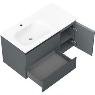 Mexen Orio kúpeľňová skrinka 90 cm s umývadlom Vela ľavým, 2S, 1D, matný grafit/matná biela - 91A13-09047-3-BBFFF66-W23L01