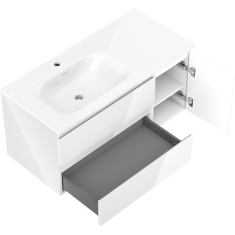Mexen Orio kúpeľňová skrinka 100 cm s ľavým umývadlom Vela, 2S, 1D, biely lesk - 91A13-10047-3-BBFFF00-W23L00