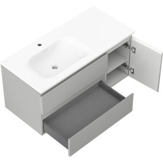 Mexen Orio kúpeľňová skrinka 100 cm s umývadlom Vela ľavým, 2S, 1D, matná šedá/matná biela - 91A13-10047-3-BBFFF62-W23L01