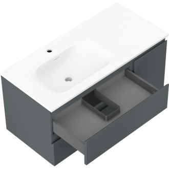 Kúpeľňová skrinka Mexen Orio 100 cm s ľavým umývadlom Vela, 2S, 1D, matný grafit/matná biela - 91A13-10047-3-BBFFF66-W23L01