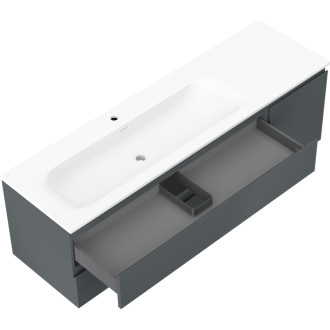 Kúpeľňová skrinka Mexen Orio 160 cm s ľavým umývadlom Vela, 2S, 1D, matný grafit/matná biela - 91A13-16047-3-BBFFF66-W23L01