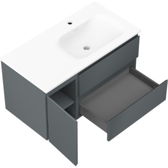 Kúpeľňová skrinka Mexen Orio 90 cm s umývadlom Vela pravé, 2S, 1D, grafit matný/biela matná - 91A13-09047-3-BBFFF66-W23P01