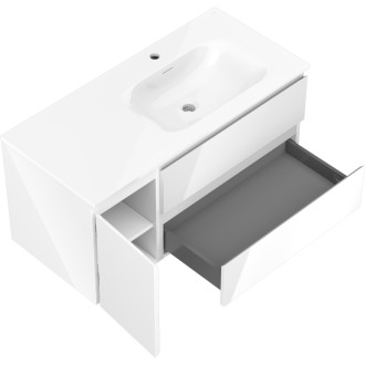 Kúpeľňová skrinka Mexen Orio 100 cm s umývadlom Vela pravá, 2S, 1D, biely lesk - 91A13-10047-3-BBFFF00-W23P00