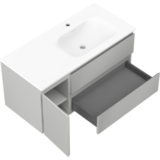 Kúpeľňová skrinka Mexen Orio 100 cm s umývadlom Vela pravá, 2S, 1D, matná šedá/matná biela - 91A13-10047-3-BBFFF62-W23P01