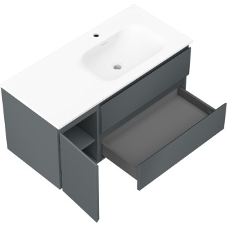 Kúpeľňová skrinka Mexen Orio 100 cm s umývadlom Vela pravá, 2S, 1D, grafit matný/biela matná - 91A13-10047-3-BBFFF66-W23P01
