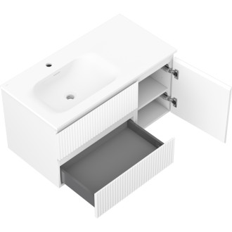 Mexen Rivel kúpeľňová skrinka 90 cm s umývadlom Vela ľavým, 2S, 1D, drážkovaná, matná biela - 91A23-09047-3-BBFFF01-W23L01