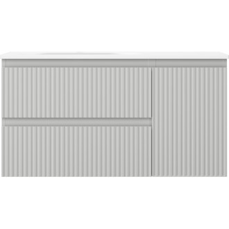 Mexen Rivel kúpeľňová skrinka 90 cm s umývadlom Vela ľavým, 2S, 1D, drážkovaná, matná šedá/matná biela - 91A23-09047-3-BBFFF62-W23L01