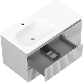 Mexen Rivel kúpeľňová skrinka 90 cm s umývadlom Vela ľavým, 2S, 1D, drážkovaná, matná šedá/matná biela - 91A23-09047-3-BBFFF62-W23L01