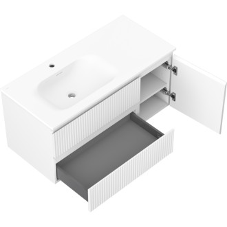 Mexen Rivel szafka łazienkowa 100 cm z umywalką Vela lewą, 2S, 1D, ryflowana, biała mat - 91A23-10047-3-BBFFF01-W23L01