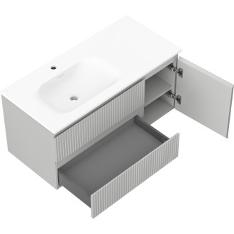 Mexen Rivel kúpeľňová skrinka 100 cm s umývadlom Vela ľavým, 2S, 1D, drážkovaná, matná šedá/matná biela - 91A23-10047-3-BBFFF62-W23L01