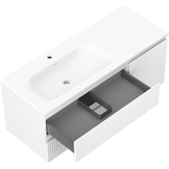 Mexen Rivel kúpeľňová skrinka 120 cm s umývadlom Vela ľavým, 2S, 1D, drážkovaná, matná biela - 91A23-12047-3-BBFFF01-W23L01