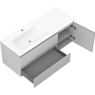 Mexen Rivel kúpeľňová skrinka 120 cm s umývadlom Vela ľavým, 2S, 1D, drážkovaná, matná šedá/matná biela - 91A23-12047-3-BBFFF62-W23L01