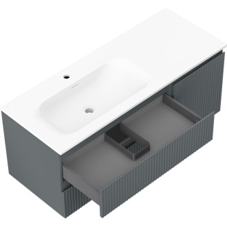 Mexen Rivel kúpeľňová skrinka 120 cm s umývadlom Vela ľavým, 2S, 1D, drážkovaná, grafit/matná biela - 91A23-12047-3-BBFFF66-W23L01